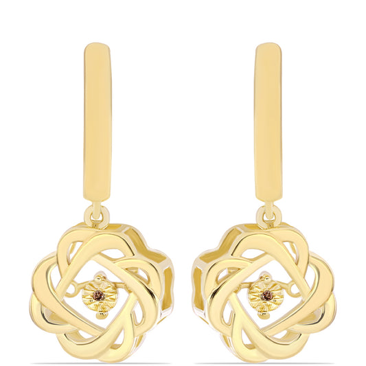 Pendientes de Plata Bañada en Oro con Diamante Cognac