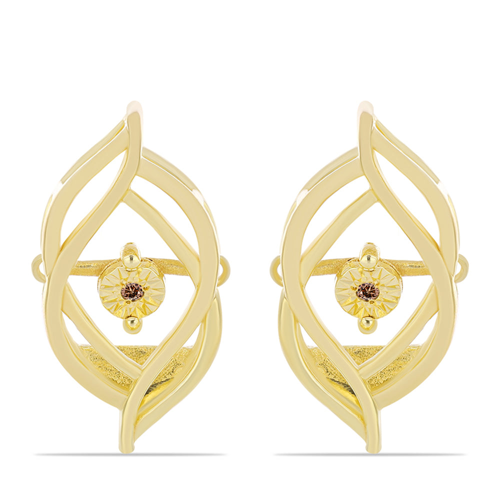 Pendientes de Plata Bañada en Oro con Diamante Cognac 1 