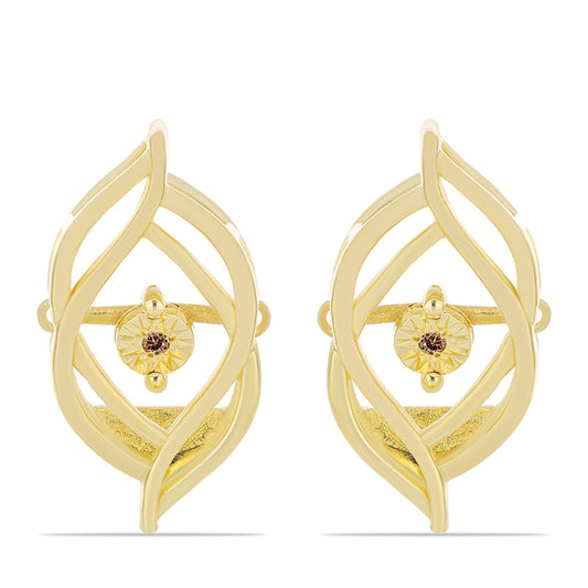 Pendientes de Plata Bañada en Oro con Diamante Cognac