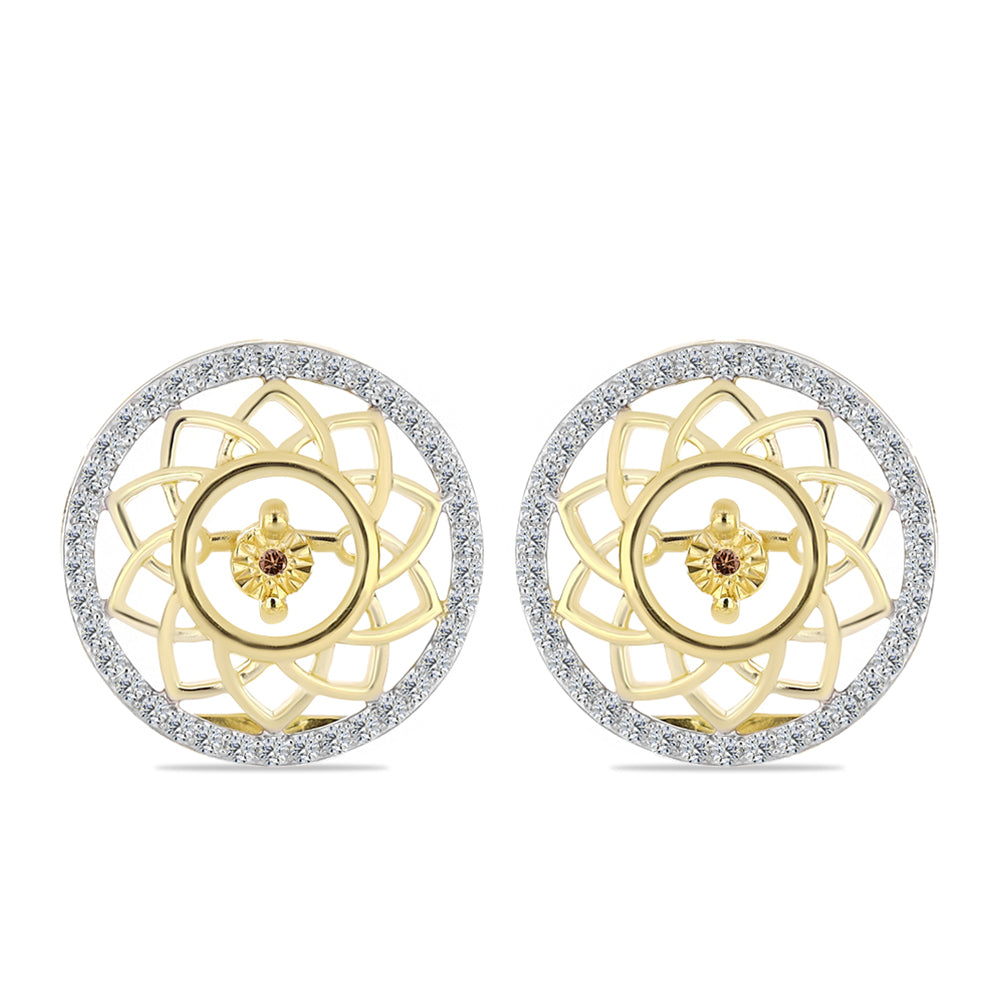 Pendientes de Plata Bañada en Oro con Diamante Cognac y Topacio Blanco 1 