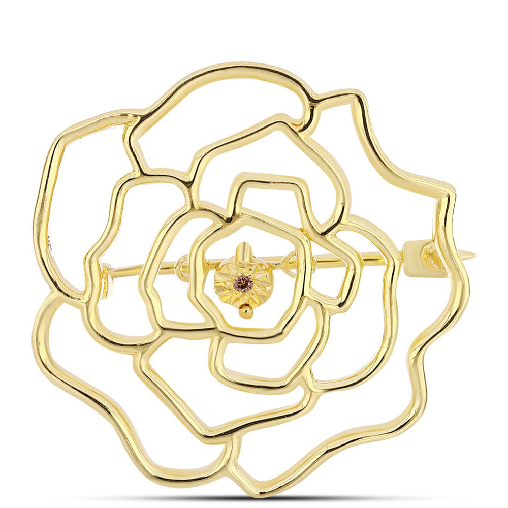 Broche de Plata Bañada en Oro con Diamante Cognac 1 