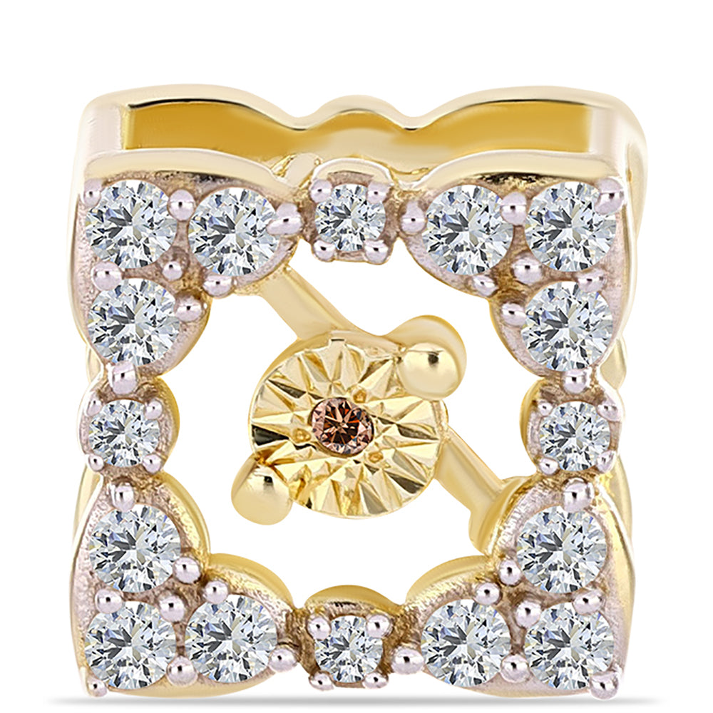 Broche de Plata Bañada en Oro con Diamante Cognac y Topacio Blanco