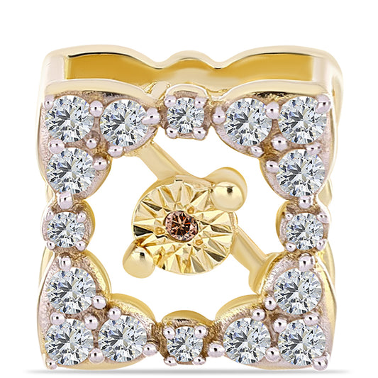 Broche de Plata Bañada en Oro con Diamante Cognac y Topacio Blanco