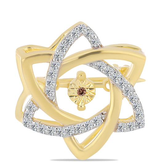 Broche de Plata Bañada en Oro con Diamante Cognac y Topacio Blanco