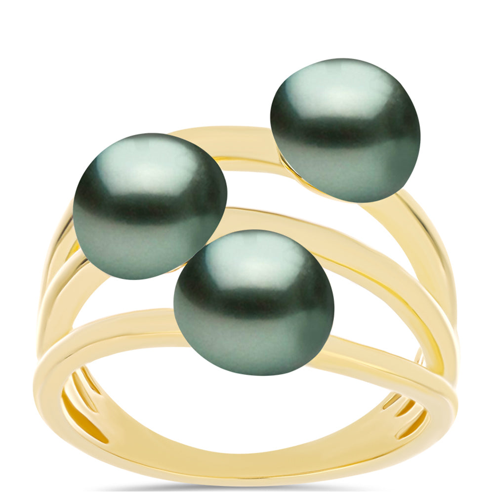 Anillo de Plata Bañada en Oro con Perla de río Tahiti verde ilusión