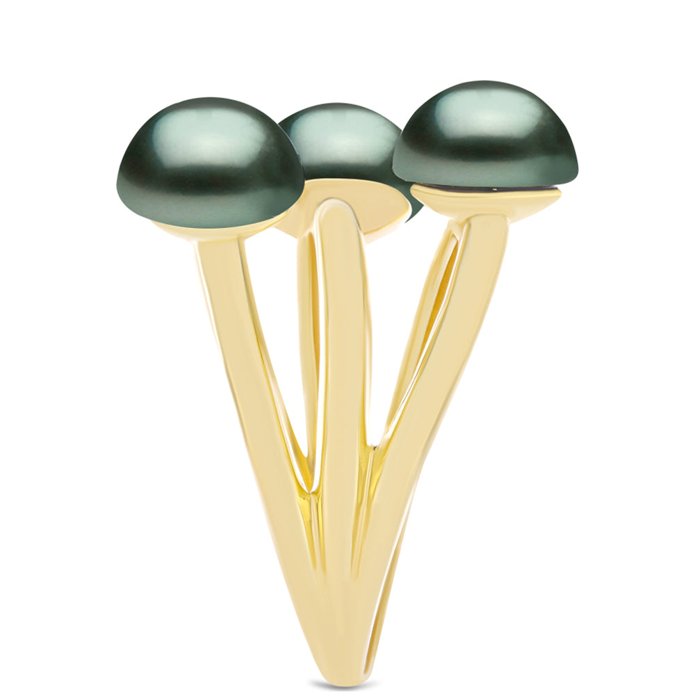 Anillo de Plata Bañada en Oro con Perla de río Tahiti verde ilusión 4 