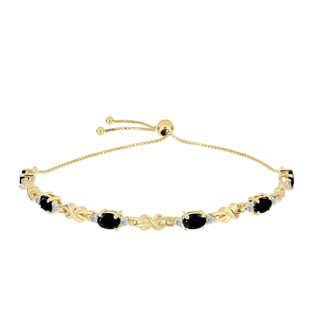 Pulsera de Plata Bañada en Oro con Ónix Negro y Topacio Blanco 1 