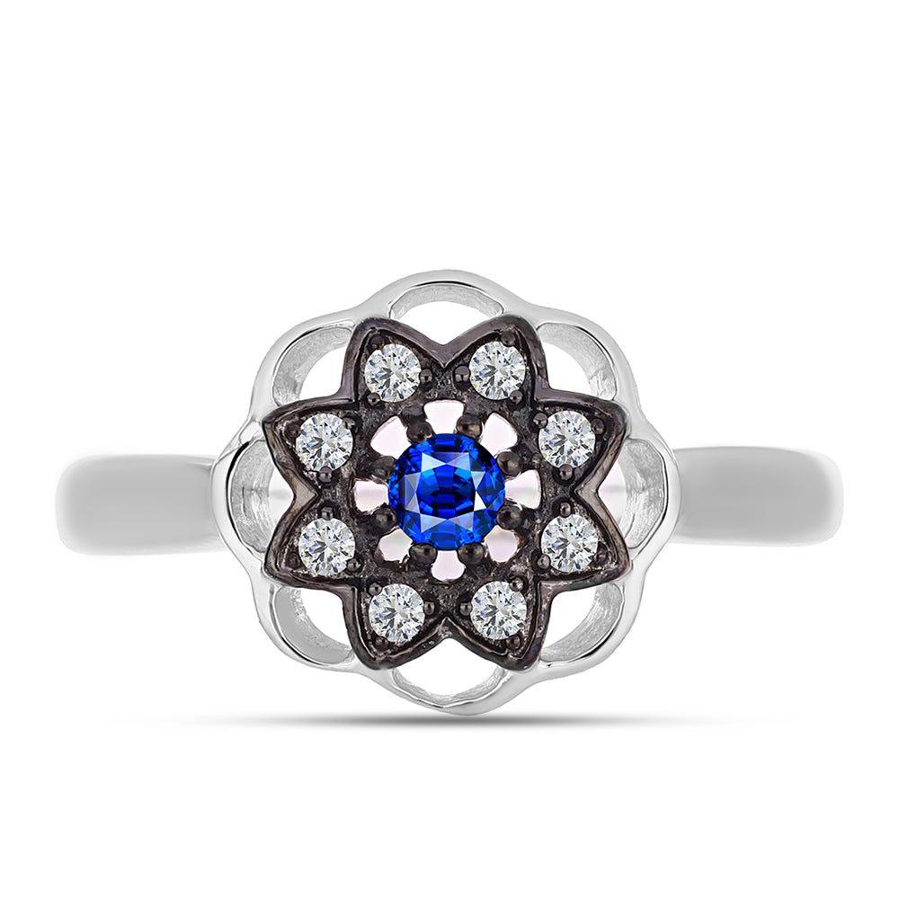 Anillo de Plata con Zafiro Azul Australiano y Topacio Blanco