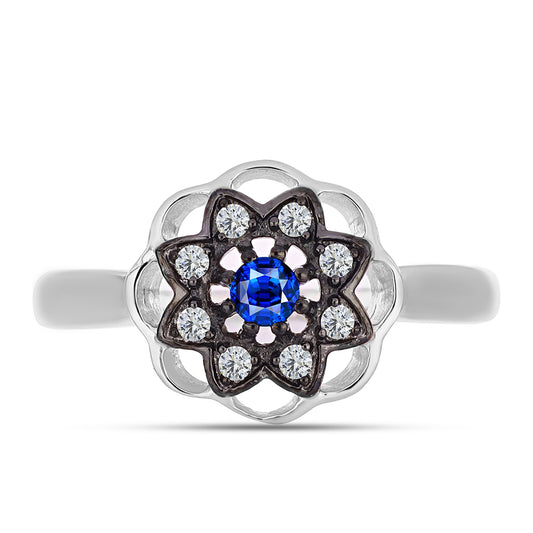 Anillo de Plata con Zafiro Azul Australiano y Topacio Blanco