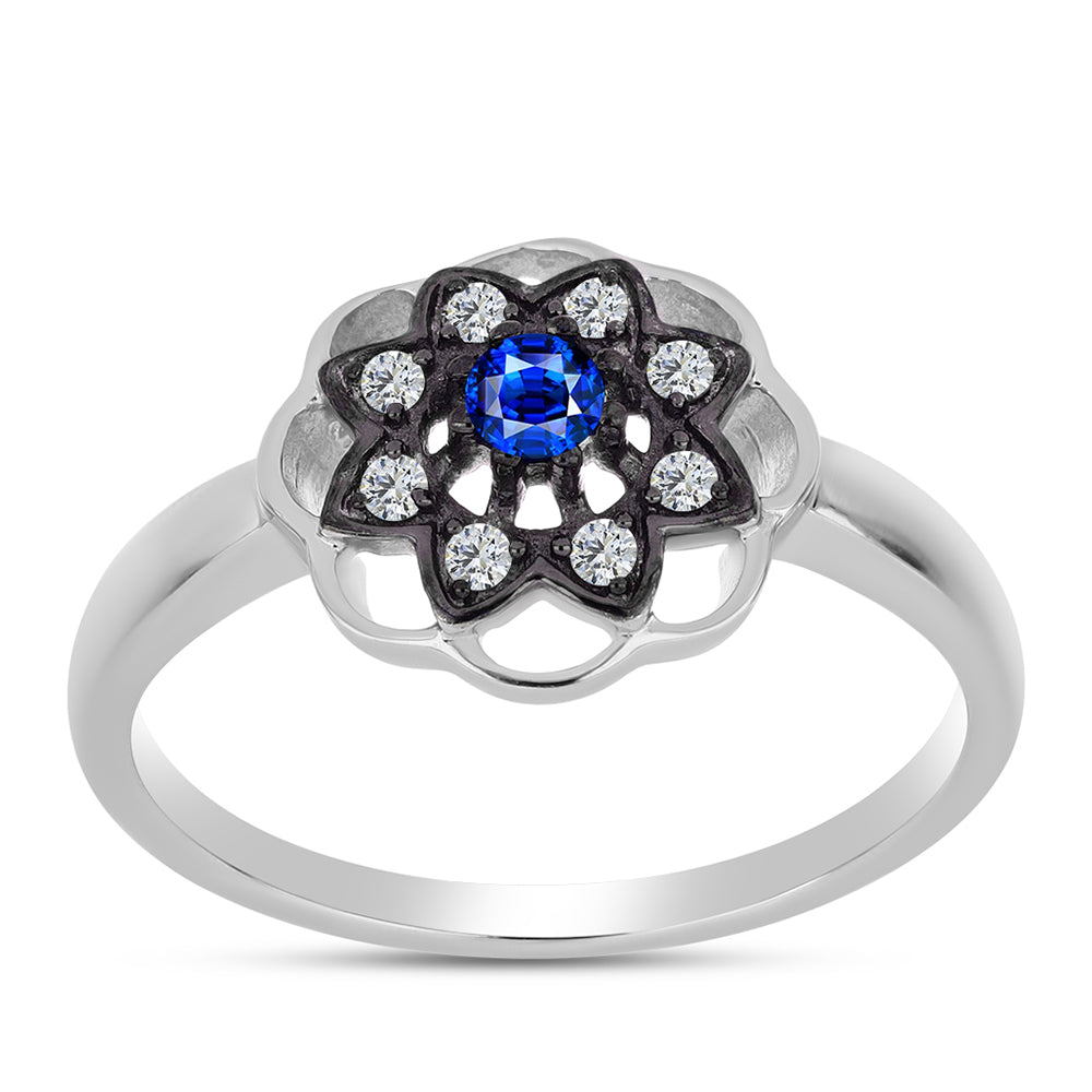 Anillo de Plata con Zafiro Azul Australiano y Topacio Blanco