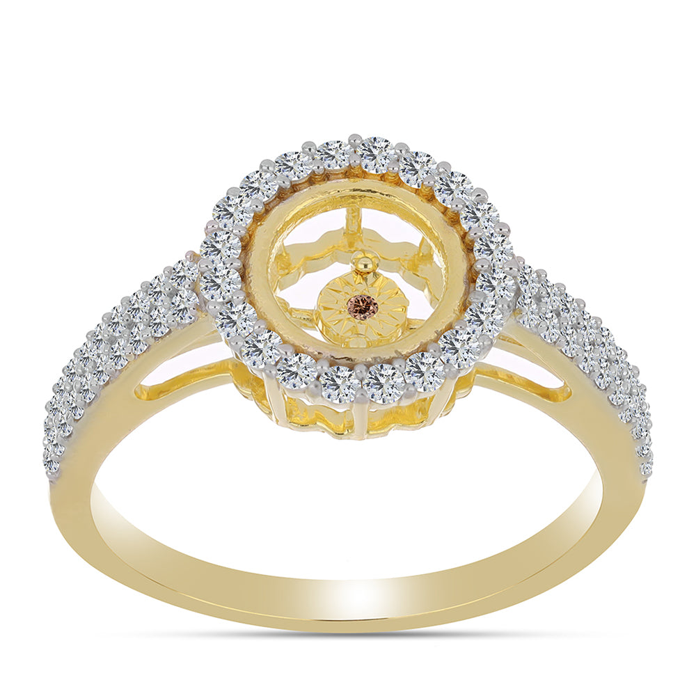 Anillo de Plata Bañada en Oro con Diamante Cognac y Topacio Blanco