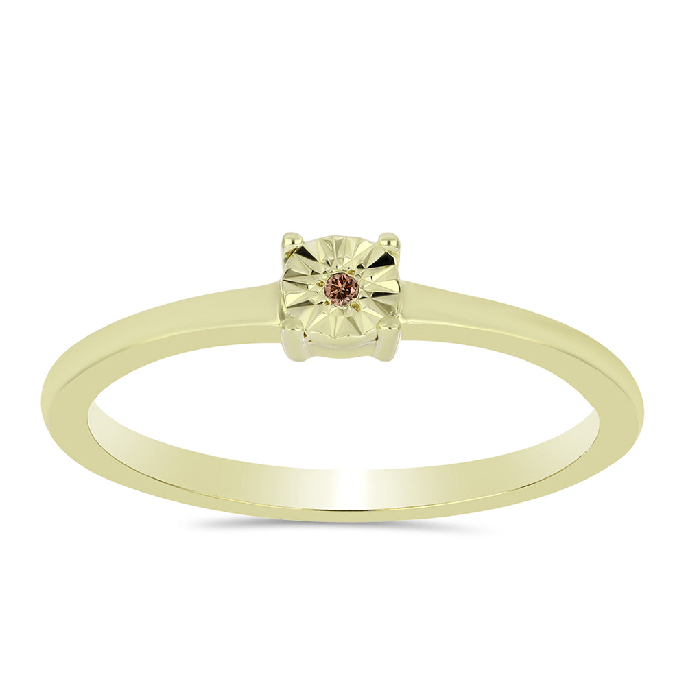 Anillo de Plata Bañada en Oro con Diamante Cognac