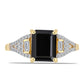 Anillo de Plata Bañada en Oro con Ónix Negro y Zircón Blanco