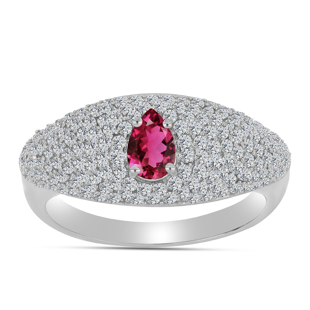 Anillo de Plata con Rubelita de Cruzeiro y Topacio Blanco