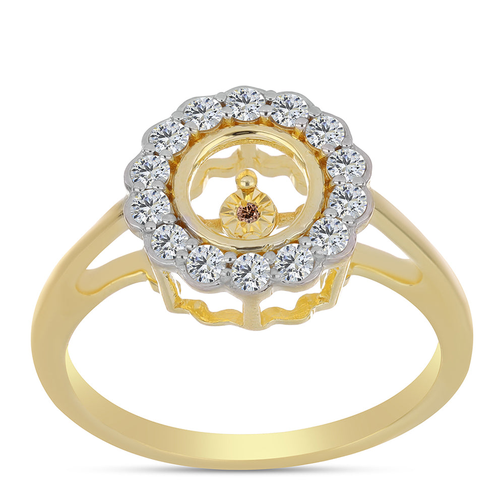 Anillo de Plata Bañada en Oro con Diamante Cognac y Topacio Blanco