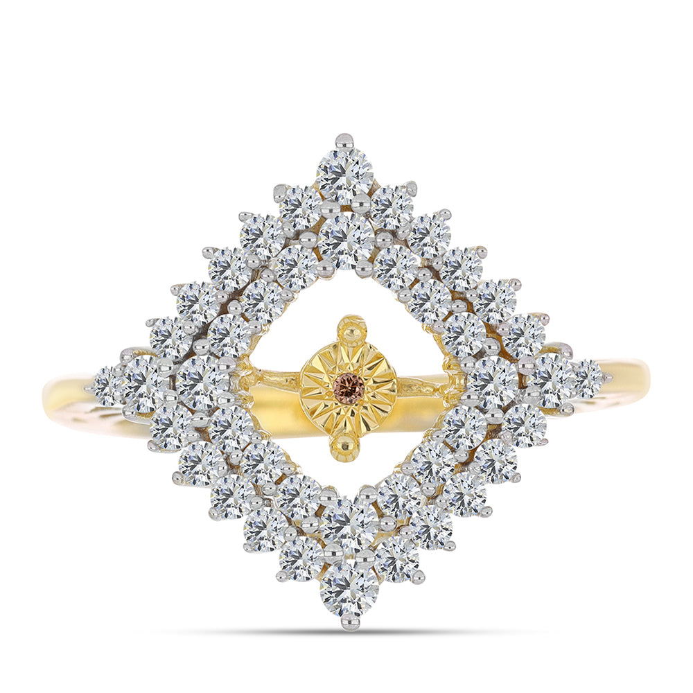 Anillo de Plata Bañada en Oro con Diamante Cognac y Topacio Blanco 1 