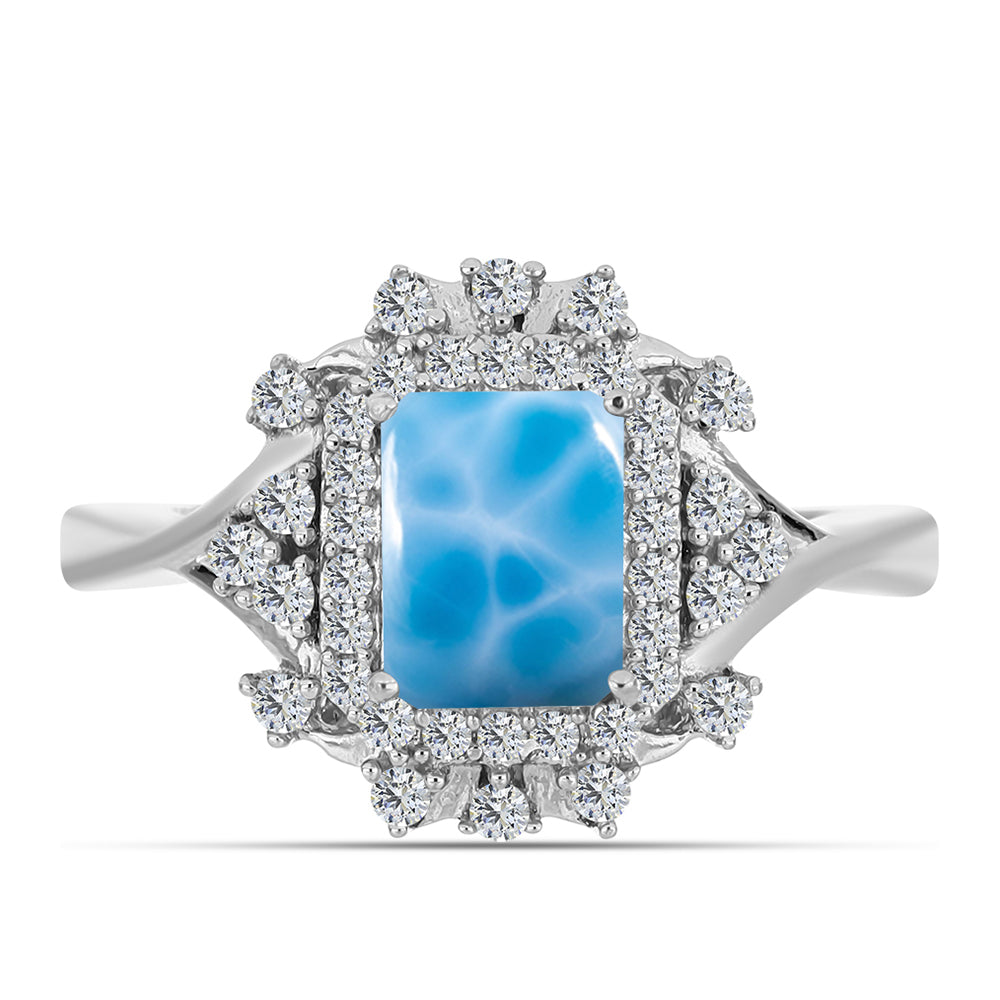 Anillo de Plata con Larimar de Barahona y Topacio Blanco 1 