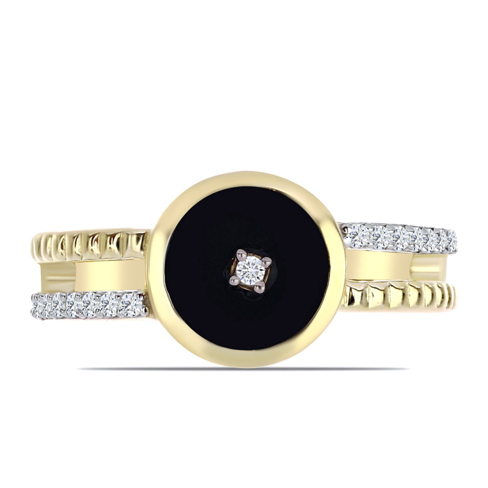 Anillo de Plata Bañada en Oro con Ónix Negro y Topacio Blanco 1 