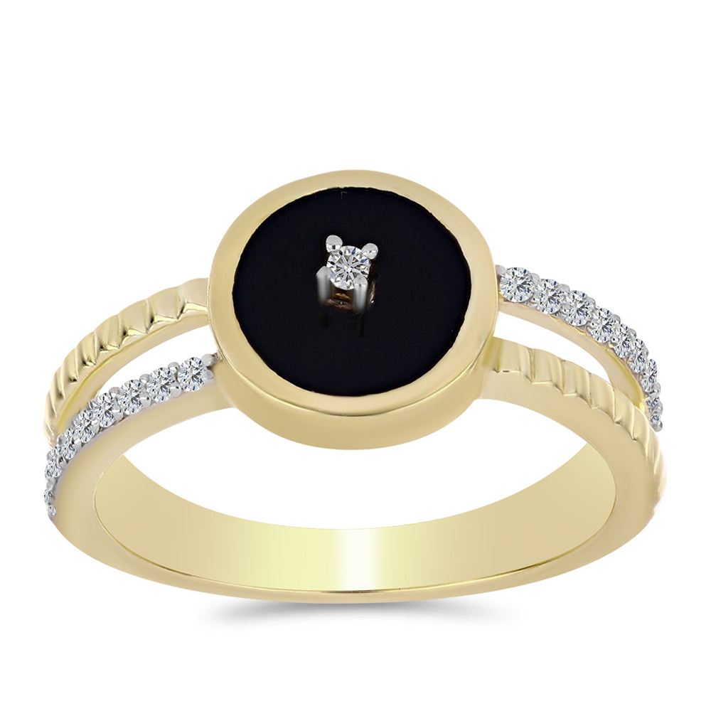 Anillo de Plata Bañada en Oro con Ónix Negro y Topacio Blanco 3 