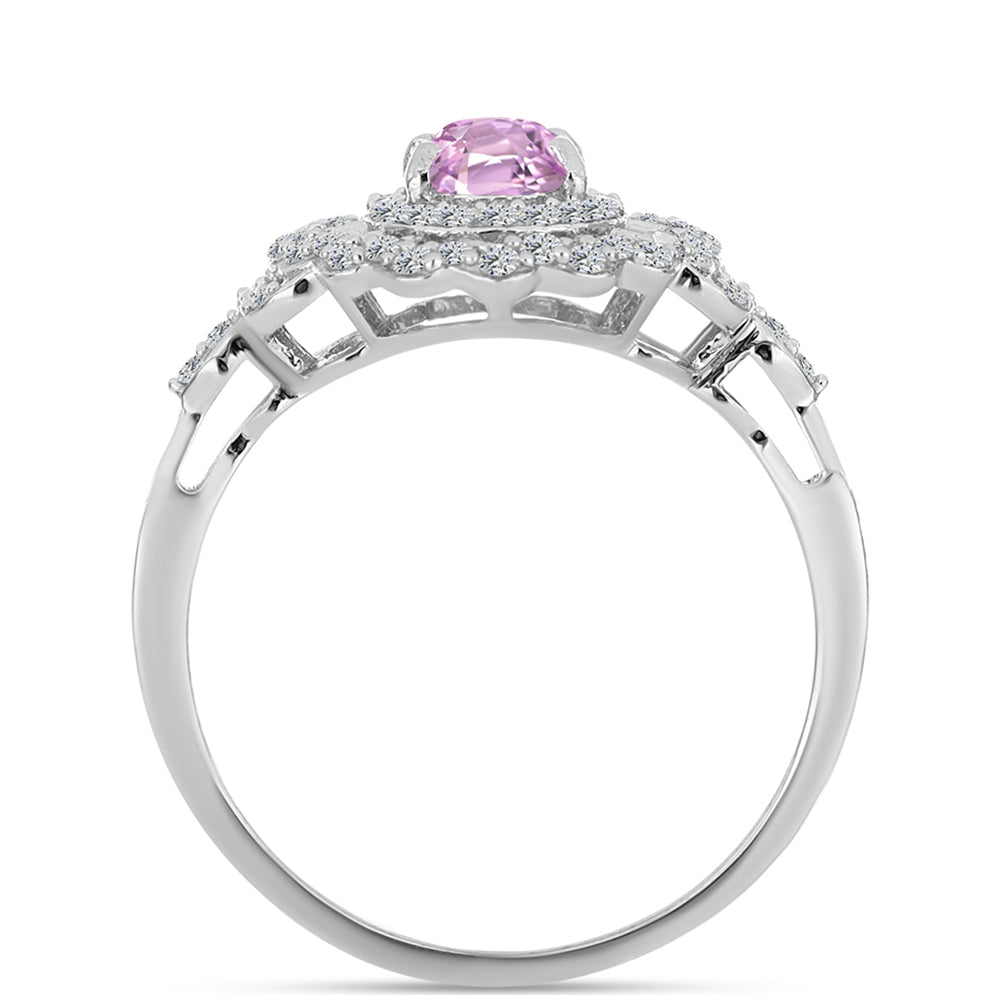Anillo de Plata con Kunzita de Pala y Topacio Blanco