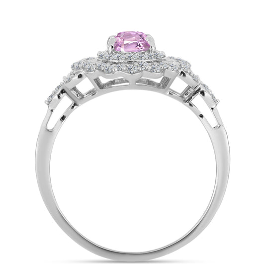 Anillo de Plata con Kunzita de Pala y Topacio Blanco