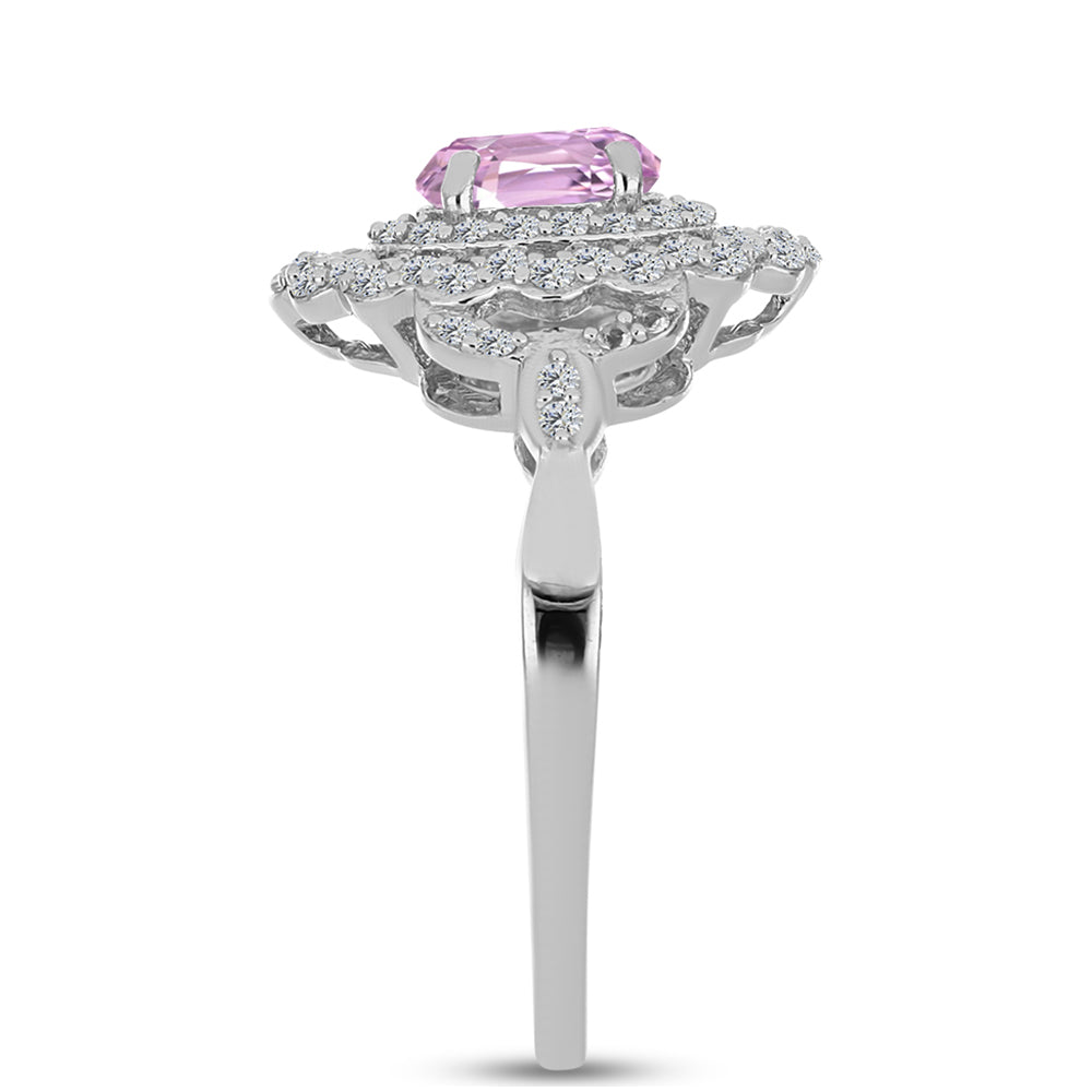 Anillo de Plata con Kunzita de Pala y Topacio Blanco