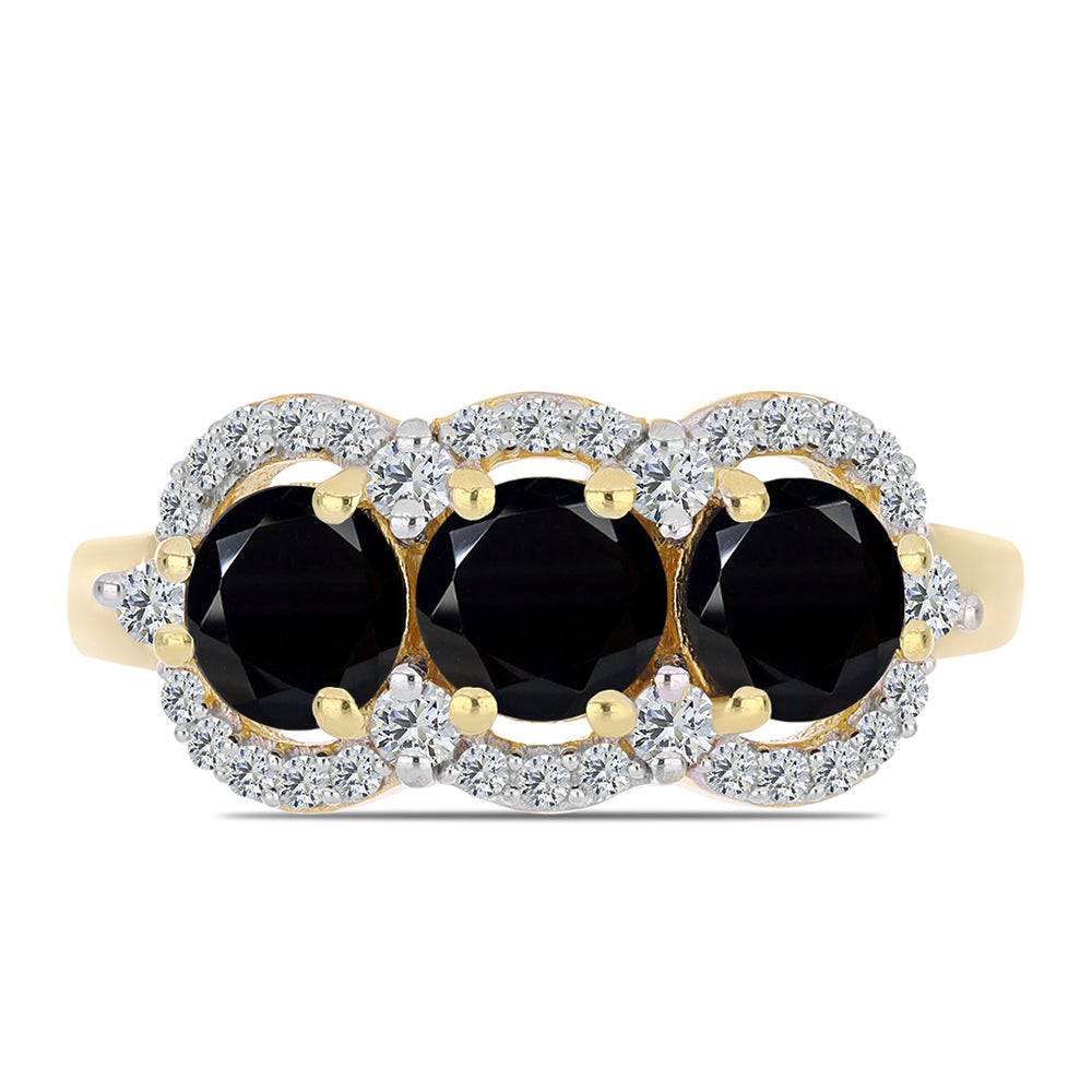 Anillo de Plata Bañada en Oro con Ónix Negro y Topacio Blanco 1 