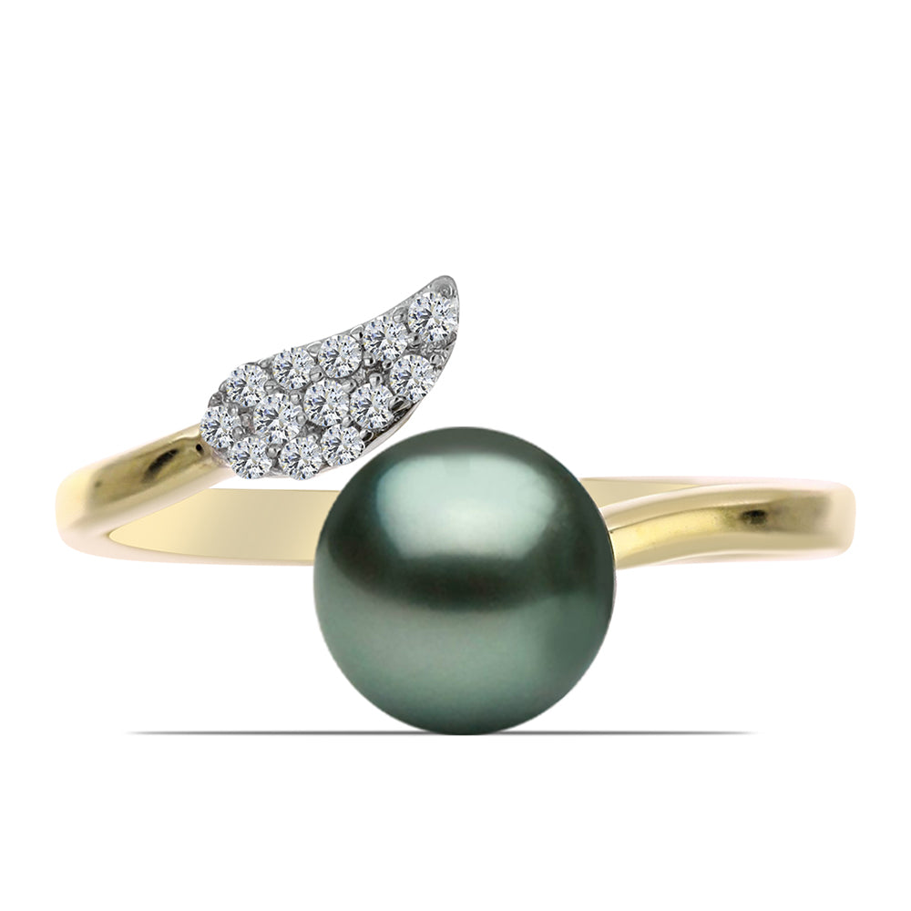 Anillo de Plata Bañada en Oro con Perla de río Tahiti verde ilusión y Topacio Blanco 1 