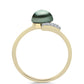 Anillo de Plata Bañada en Oro con Perla de río Tahiti verde ilusión y Topacio Blanco