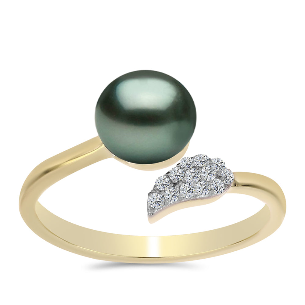 Anillo de Plata Bañada en Oro con Perla de río Tahiti verde ilusión y Topacio Blanco
