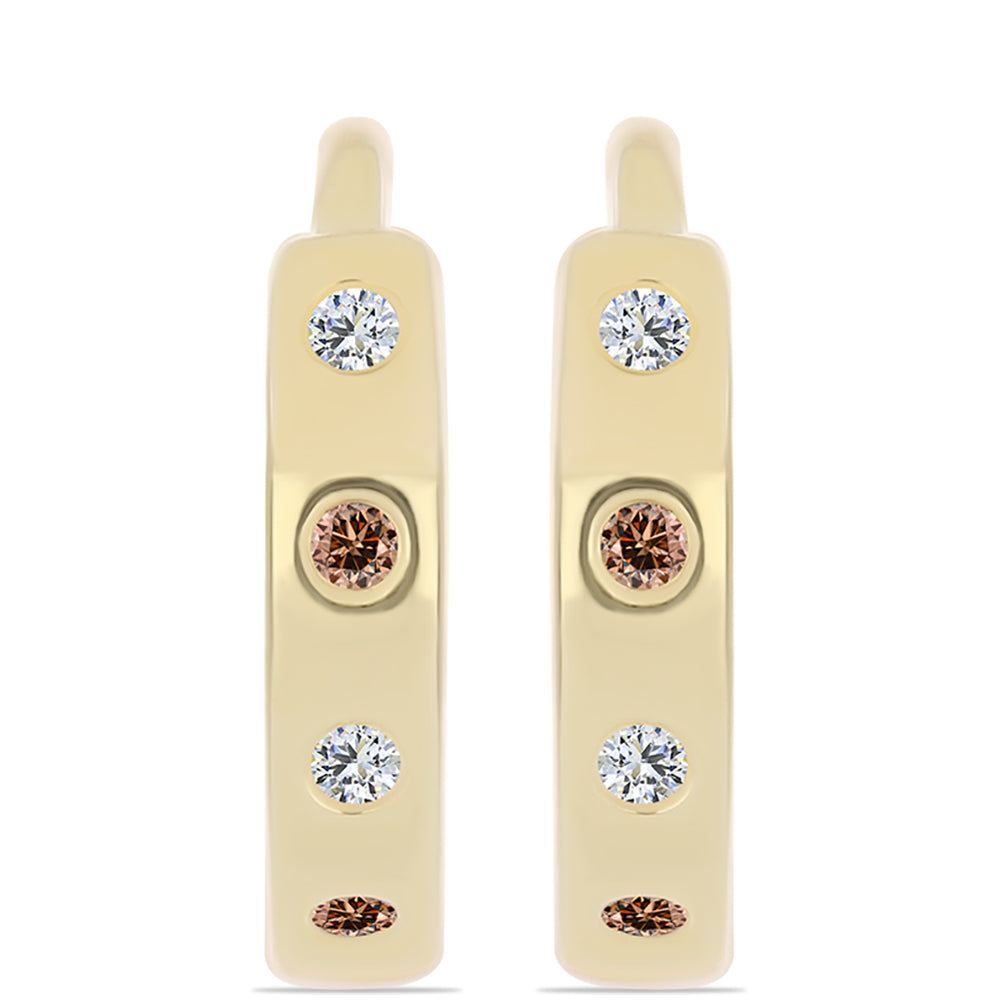 Pendientes de Plata Bañada en Oro con Diamante Cognac y Topacio Blanco