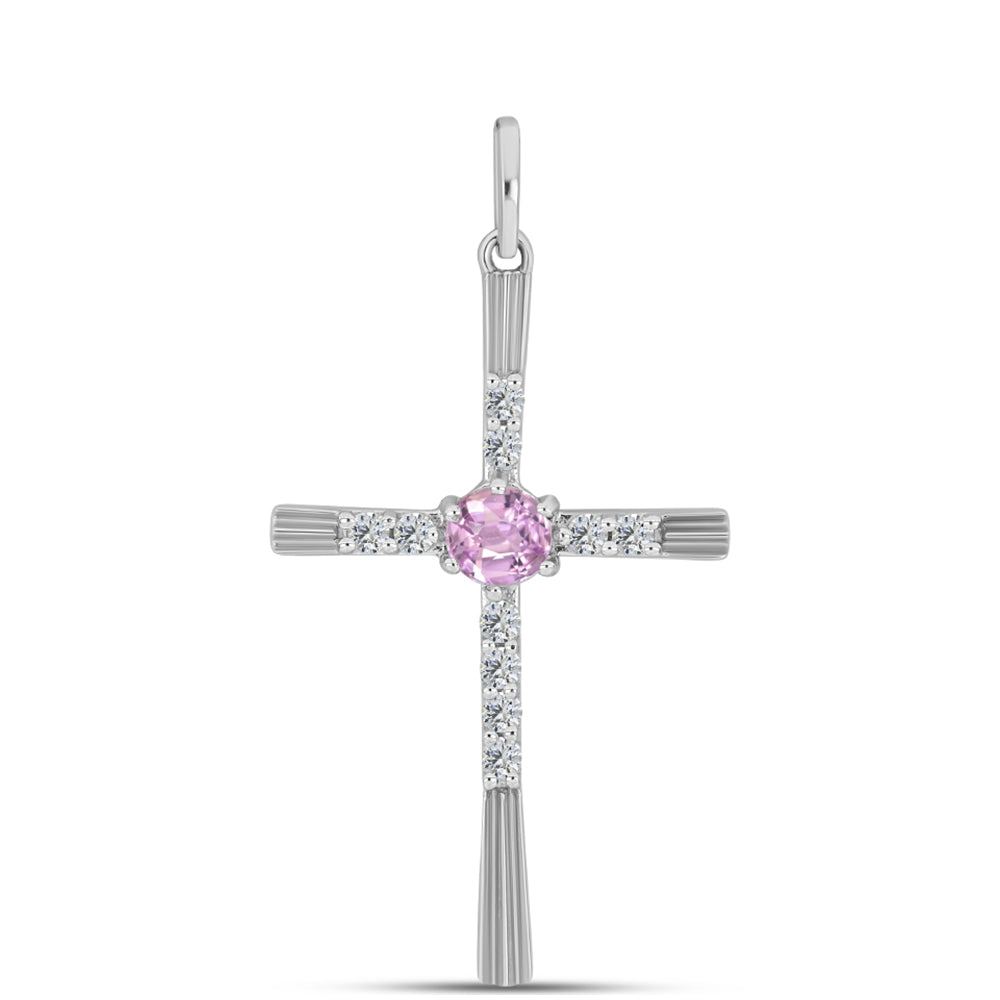 Cruz Colgante de Plata con Kunzita de Pala y Topacio Blanco 1 