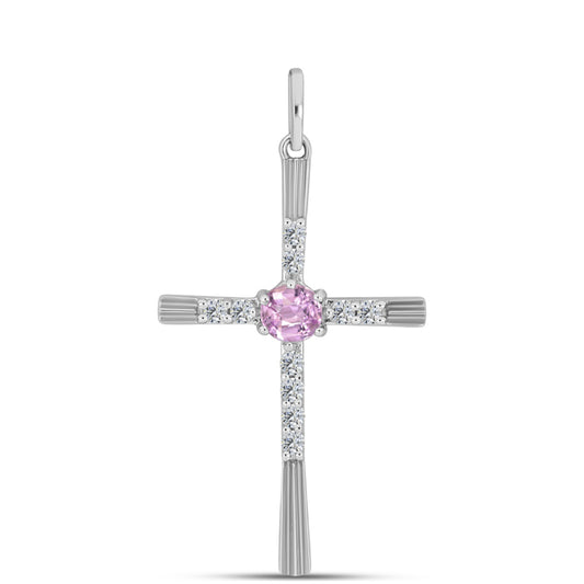 Cruz Colgante de Plata con Kunzita de Pala y Topacio Blanco