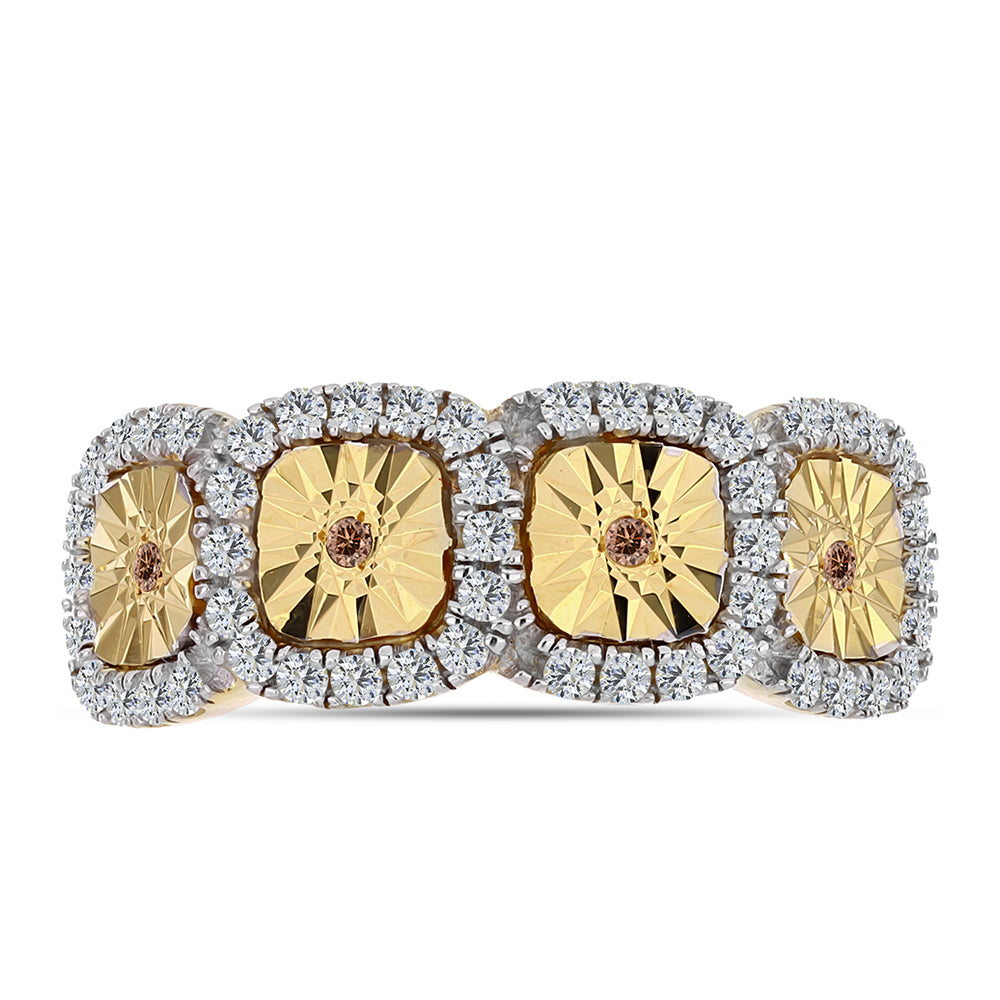 Anillo de Plata Bañada en Oro con Diamante Cognac y Topacio Blanco 1 