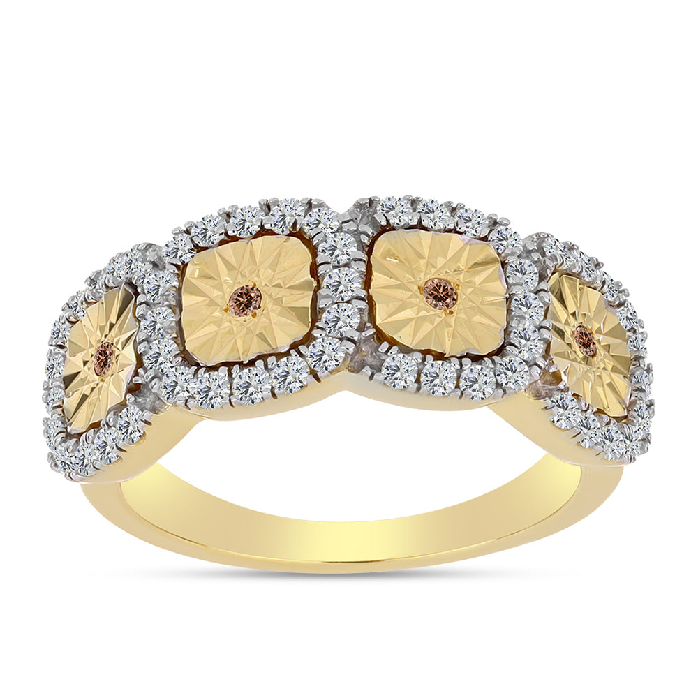 Anillo de Plata Bañada en Oro con Diamante Cognac y Topacio Blanco 3 