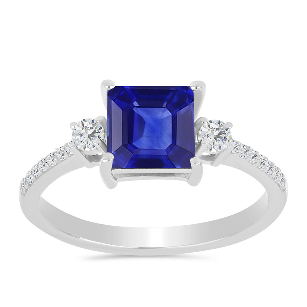 Anillo de Plata con Zafiro Azul Australiano y Topacio Blanco 3 