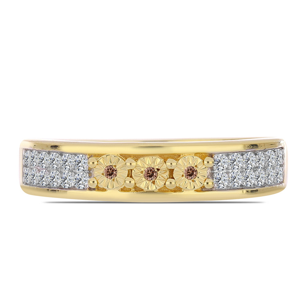 Anillo de Plata Bañada en Oro con Diamante Cognac y Topacio Blanco
