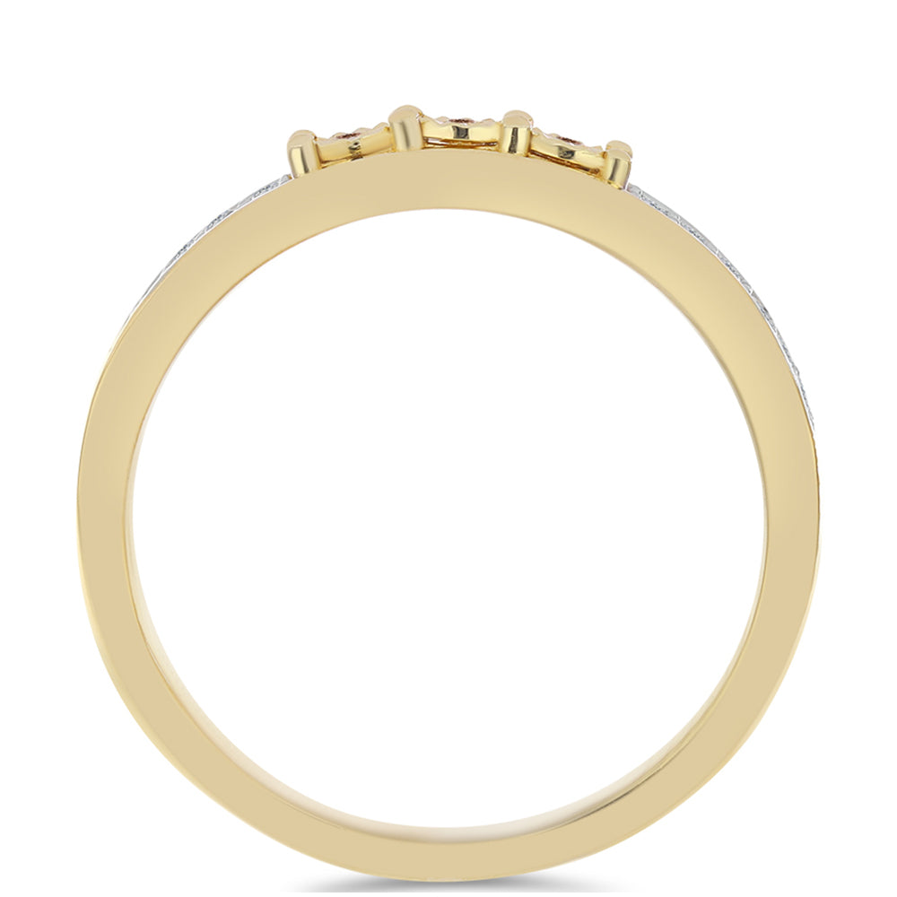 Anillo de Plata Bañada en Oro con Diamante Cognac y Topacio Blanco