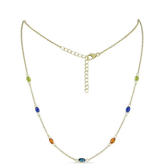 Collar de Plata Bañada en Oro con Zafiro Arco Iris