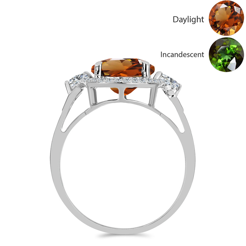 Anillo de Plata con Zultanita de Anatolia certificado y cultivado en laboratorio y Topacio Blanco