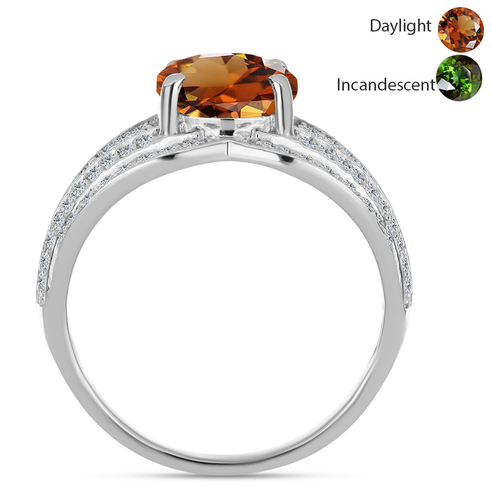 Anillo de Plata con Zultanita de Anatolia certificado y cultivado en laboratorio y Topacio Blanco 2 