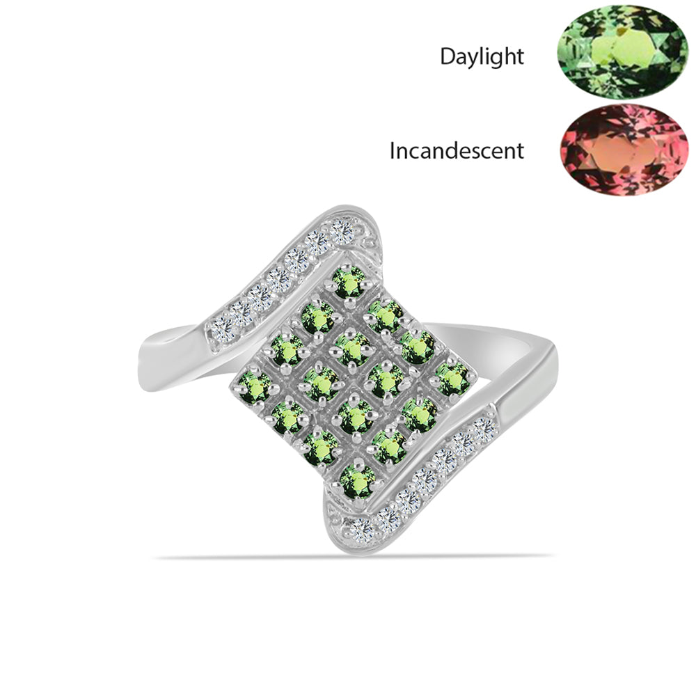 Anillo de Plata con Alejandrita natural y Topacio Blanco