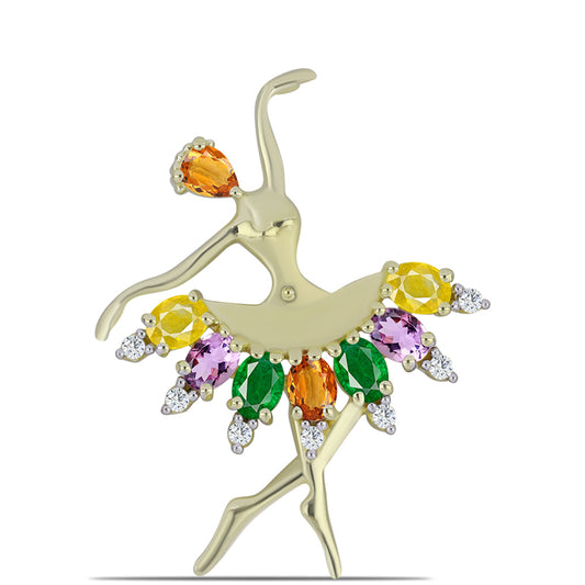 Broche de Plata Bañada en Oro con Zafiro Arco Iris y Topacio Blanco