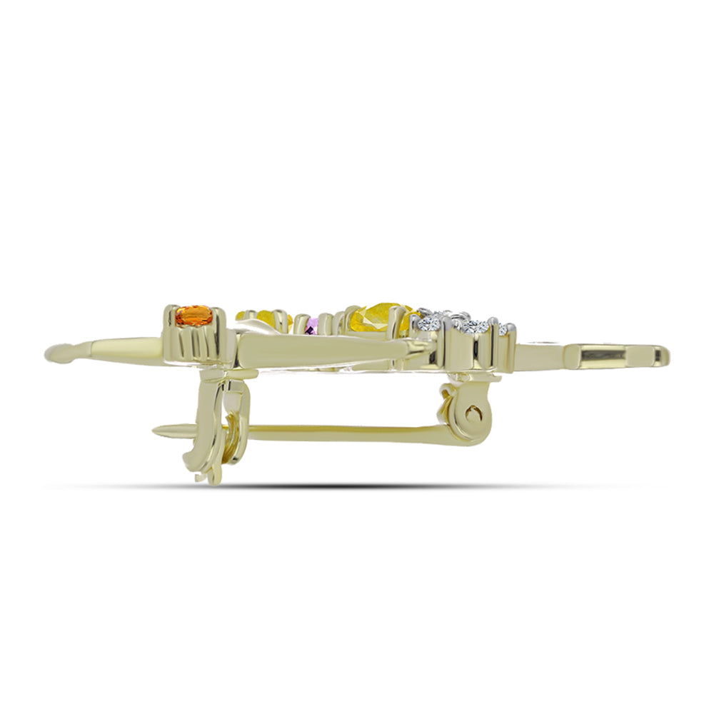 Broche de Plata Bañada en Oro con Zafiro Arco Iris y Topacio Blanco