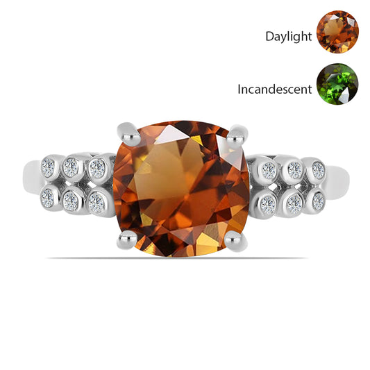 Anillo de Plata con Zultanita de Anatolia certificado y cultivado en laboratorio y Topacio Blanco