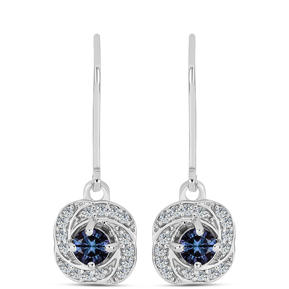 Pendientes de Plata con Moisanita "Púrpura Imperial" y Topacio Blanco