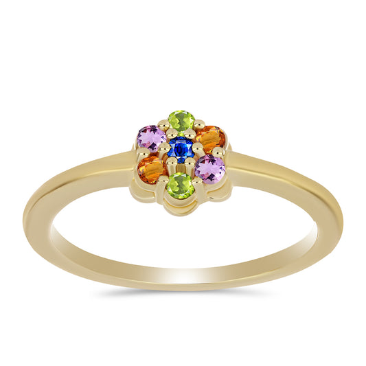 Anillo de Plata Bañada en Oro con Zafiro Arco Iris