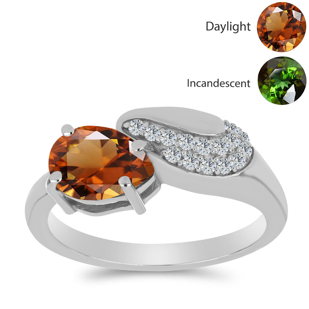 Anillo de Plata con Zultanita de Anatolia certificado y cultivado en laboratorio y Topacio Blanco 3 