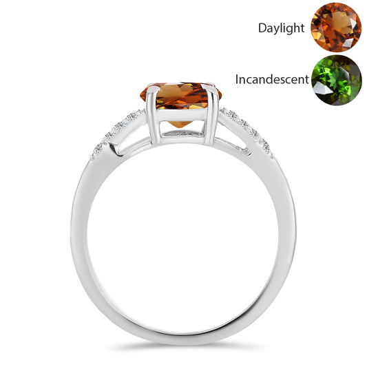 Anillo de Plata con Zultanita de Anatolia certificado y cultivado en laboratorio y Topacio Blanco