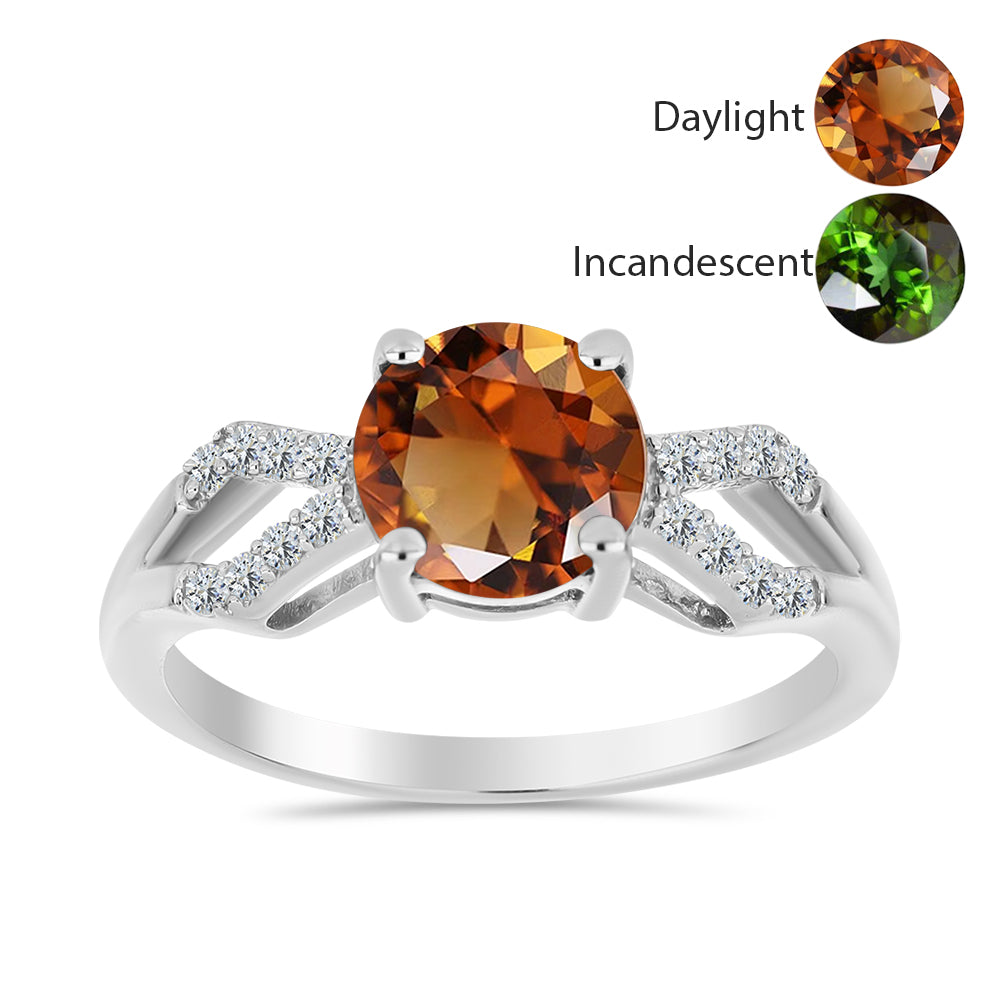 Anillo de Plata con Zultanita de Anatolia certificado y cultivado en laboratorio y Topacio Blanco